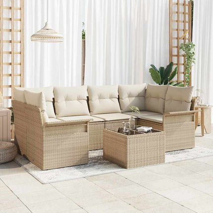 Havesofa Sæt 7 stk. 6-Antal sæder Beige og creme polyrattan