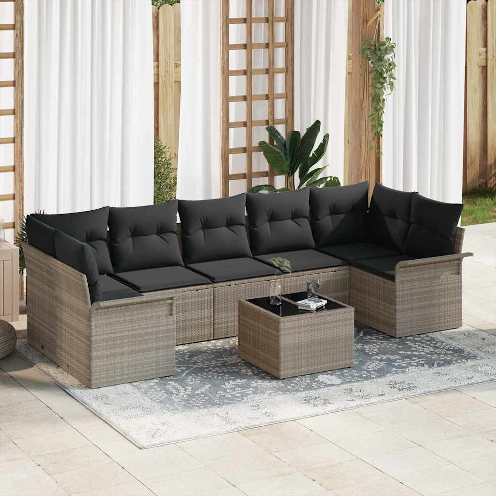 Havesofa Sæt med pude 8 pcs Lysegrå og mørkegrå polyrattan