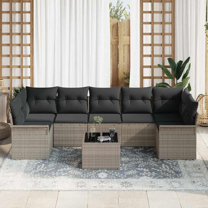 Havesofa Sæt med pude 8 pcs Lysegrå og mørkegrå polyrattan