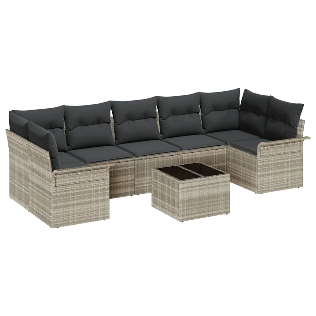 Havesofa Sæt med pude 8 pcs Lysegrå og mørkegrå polyrattan