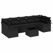 Havesofa Sæt med pude med opbevaring 8 pcs Sort polyrattan