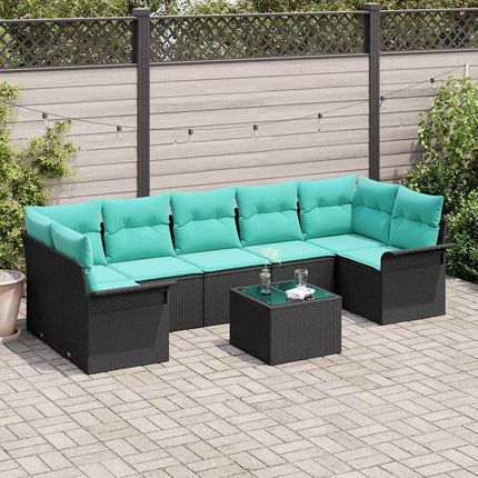 Havesofa Sæt 8 stk. Sort og turkis polyrattan