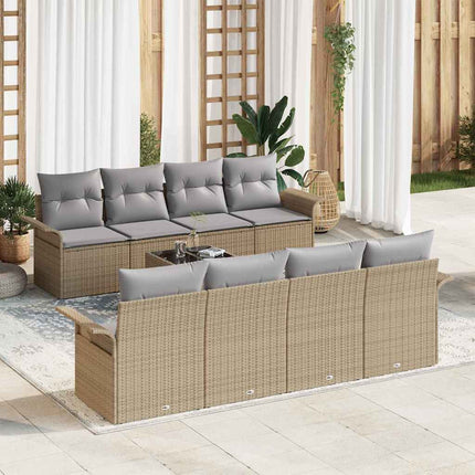 Havesofa Sæt med pude 9 pcs Beige og grå polyrattan