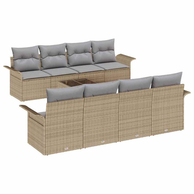 Havesofa Sæt med pude 9 pcs Beige og grå polyrattan
