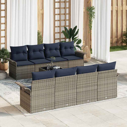 Havesofa Sæt 9 stk. Grå og Marineblå polyrattan