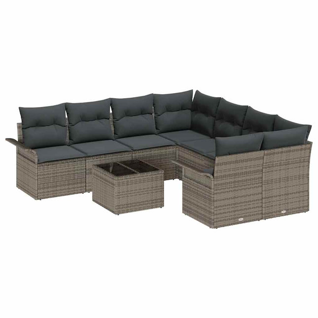 Havesofa Sæt med pude med opbevaring 9 pcs Grå polyrattan