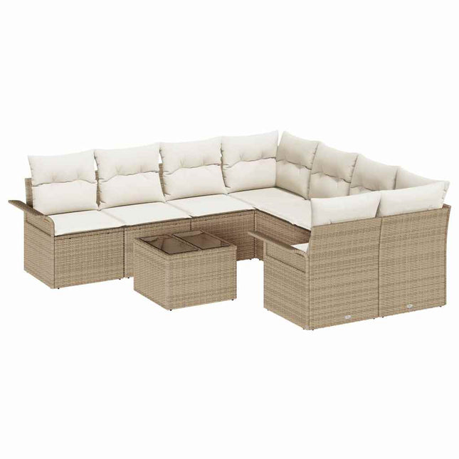 Havesofa Sæt med pude 9 pcs Beige og creme polyrattan
