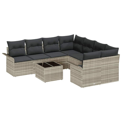 Havesofa Sæt med pude 9 pcs Lysegrå og mørkegrå polyrattan