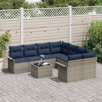 Havesofa Sæt 9 stk. Grå og Marineblå polyrattan