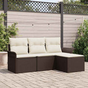 Havesofa Sæt med pude med opbevaring 4 pcs Brun Poly rattan