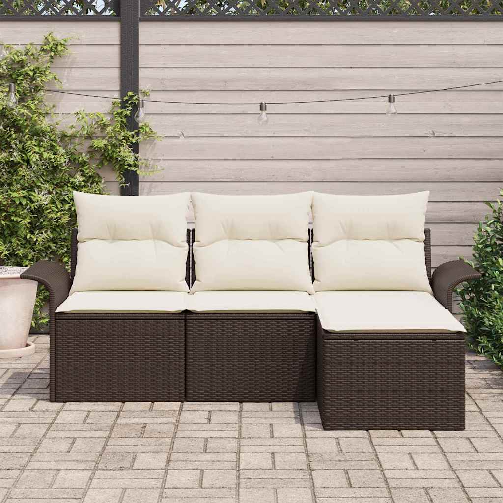 Havesofa Sæt med pude med opbevaring 4 pcs Brun Poly rattan