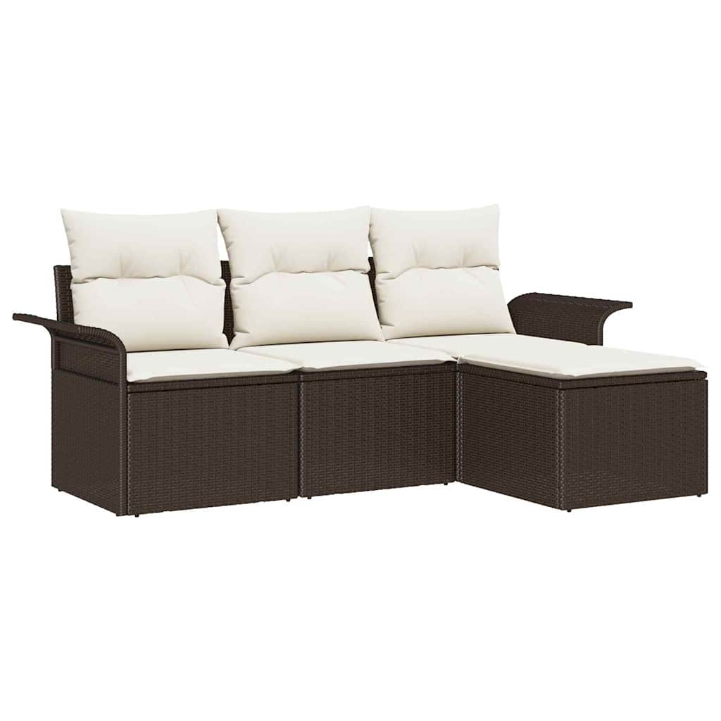 Havesofa Sæt med pude med opbevaring 4 pcs Brun Poly rattan