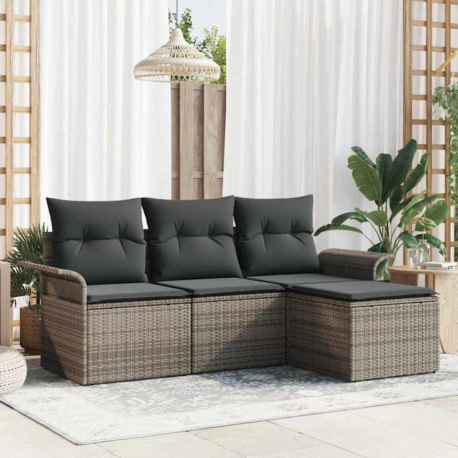 Havesofa Sæt med pude med opbevaring 4 pcs Grå Poly rattan