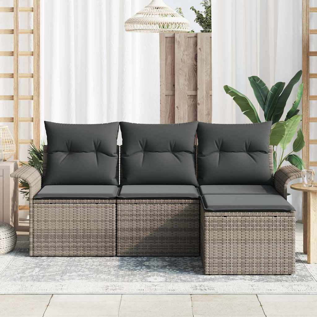 Havesofa Sæt med pude med opbevaring 4 pcs Grå Poly rattan