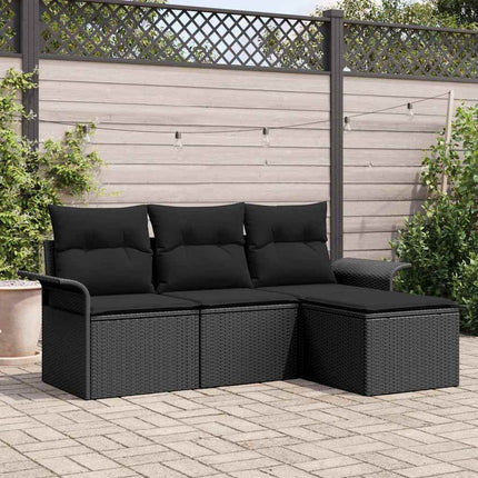 Havesofa Sæt 4 stk. Sort polyrattan