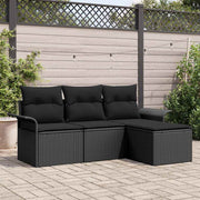 Havesofa Sæt med pude med opbevaring 4 pcs Sort Poly rattan