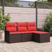Havesofa Sæt med pude med opbevaring 4 pcs Brun polyrattan