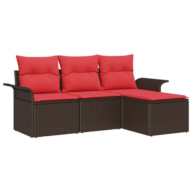 Havesofa Sæt med pude med opbevaring 4 pcs Brun polyrattan