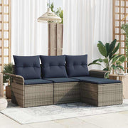 Havesofa Sæt med pude med opbevaring 4 pcs Grå polyrattan