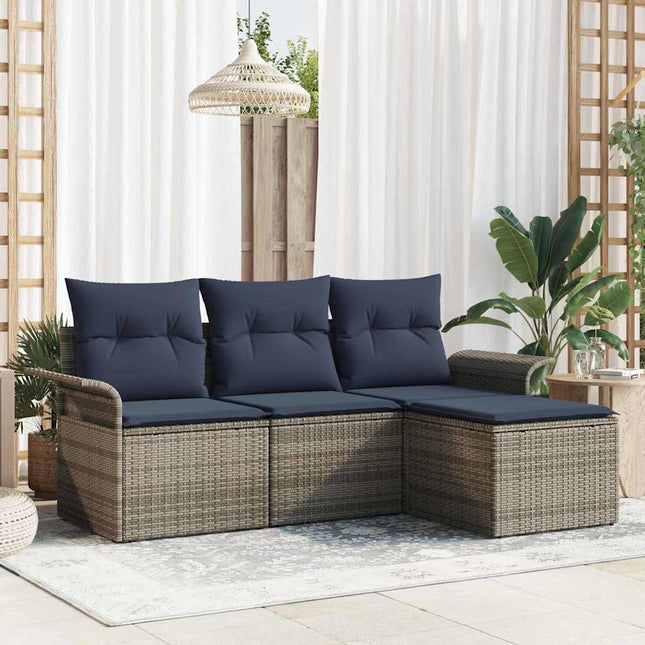 Havesofa Sæt med pude med opbevaring 4 pcs Grå polyrattan