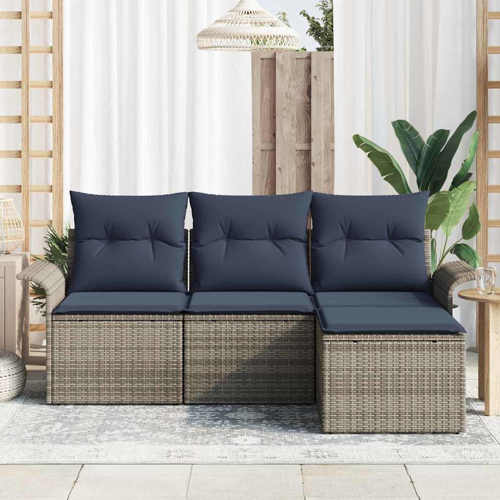 Havesofa Sæt med pude med opbevaring 4 pcs Grå polyrattan