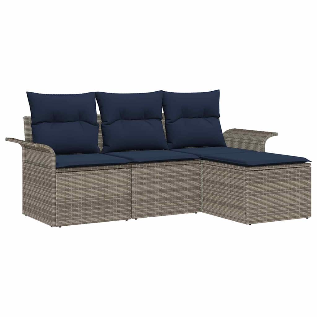 Havesofa Sæt med pude med opbevaring 4 pcs Grå polyrattan