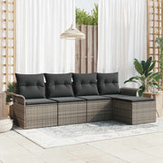 Havesofa Sæt med pude med opbevaring 5 pcs Grå polyrattan