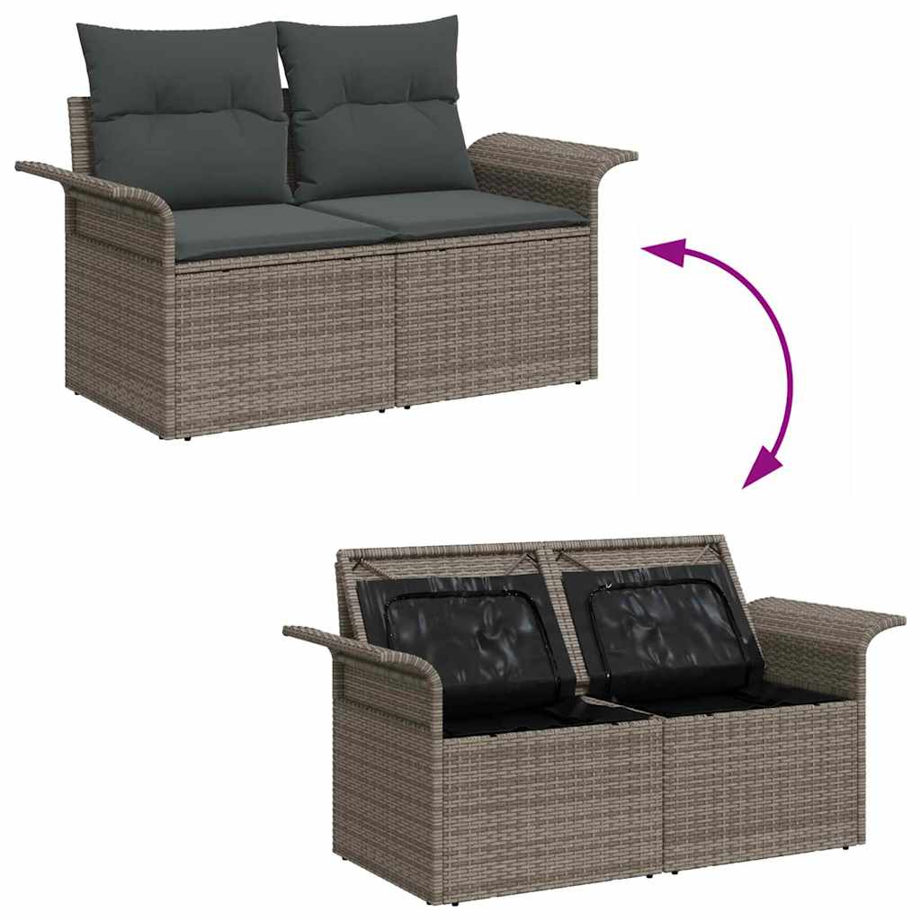Havesofa Sæt med pude med opbevaring 5 pcs Grå polyrattan