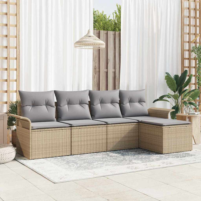 Havesofa Sæt med pude med opbevaring 5 pcs Beige polyrattan