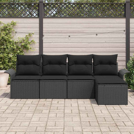 Havesofa Sæt med pude med opbevaring 5 pcs Sort polyrattan