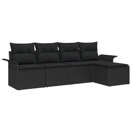 Havesofa Sæt med pude med opbevaring 5 pcs Sort polyrattan