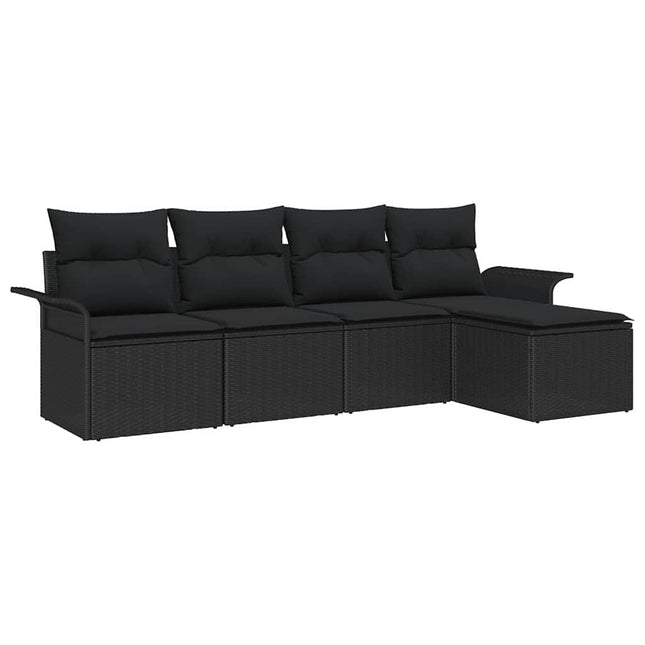Havesofa Sæt med pude med opbevaring 5 pcs Sort polyrattan