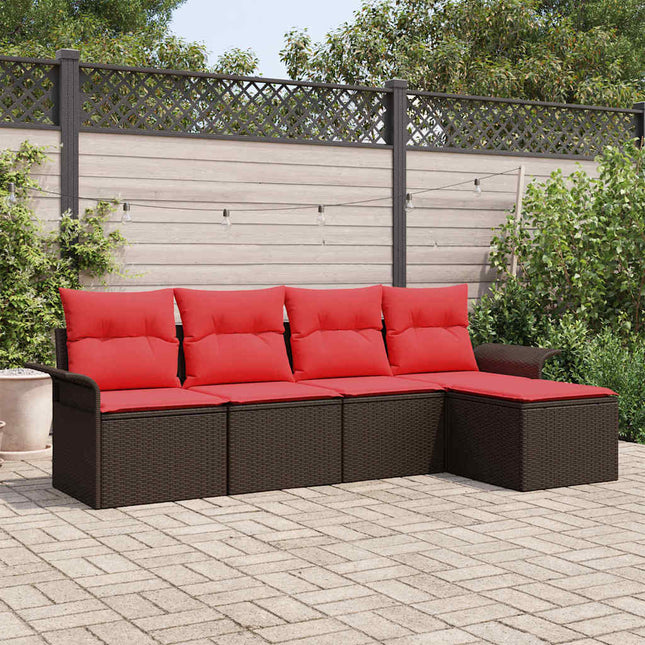 Havesofa Sæt med opbevaring 5 pcs Brun polyrattan