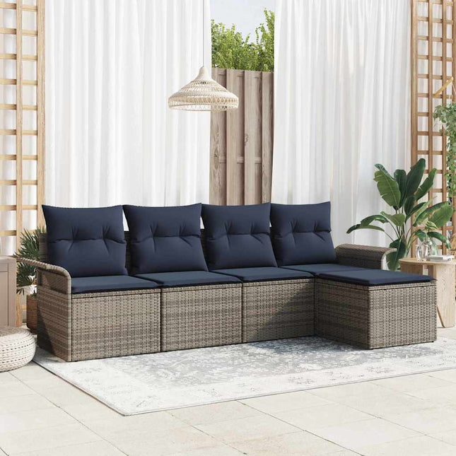 Havesofa Sæt med opbevaring 5 pcs Grå polyrattan