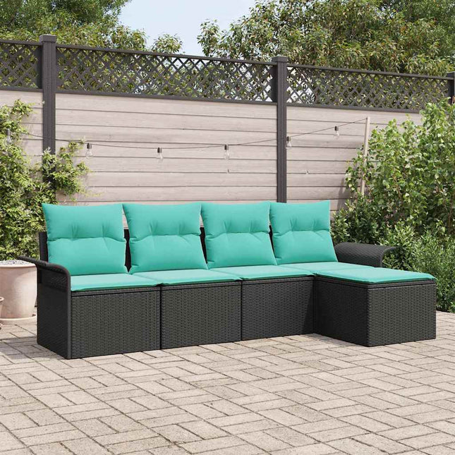 Havesofa Sæt med opbevaring 5 pcs Sort polyrattan