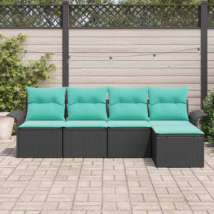 Havesofa Sæt med opbevaring 5 pcs Sort polyrattan