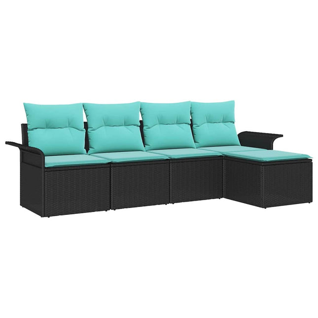 Havesofa Sæt med opbevaring 5 pcs Sort polyrattan