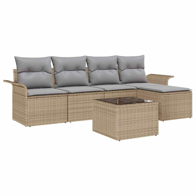Havesofa Sæt med pude med opbevaring 6 pcs Beige polyrattan