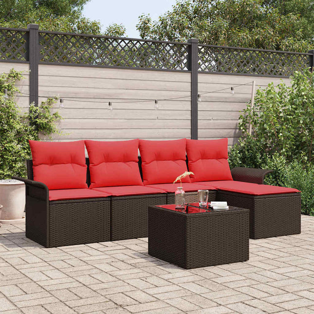 Havesofa Sæt med opbevaring 6 pcs Brun polyrattan