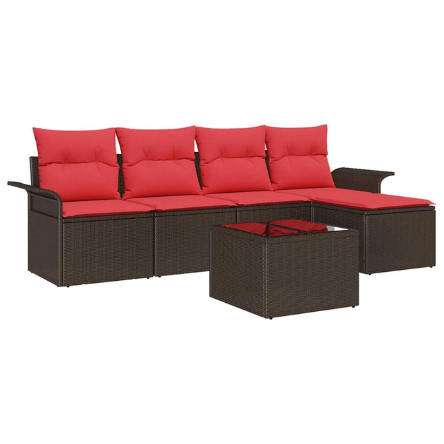 Havesofa Sæt med opbevaring 6 pcs Brun polyrattan