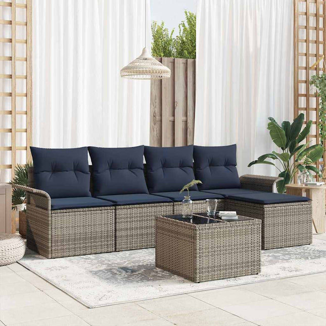 Havesofa Sæt med opbevaring 6 pcs Grå polyrattan