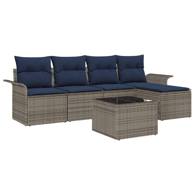 Havesofa Sæt med opbevaring 6 pcs Grå polyrattan