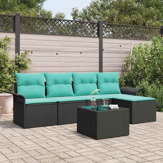 Havesofa Sæt med opbevaring 6 pcs Sort polyrattan