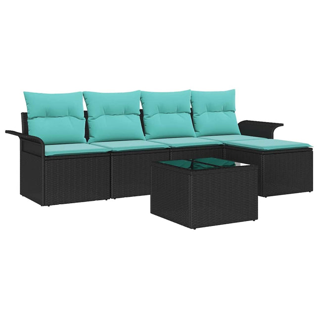 Havesofa Sæt med opbevaring 6 pcs Sort polyrattan