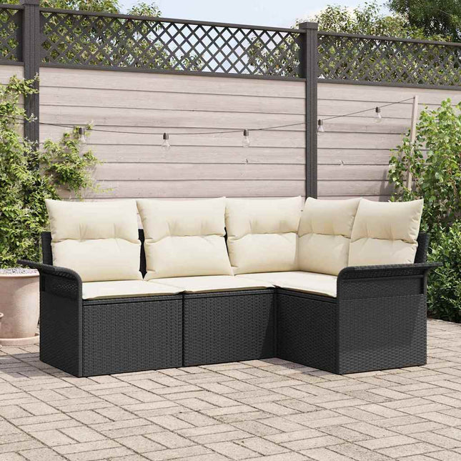Havesofa Sæt med opbevaring 4 pcs Sort polyrattan