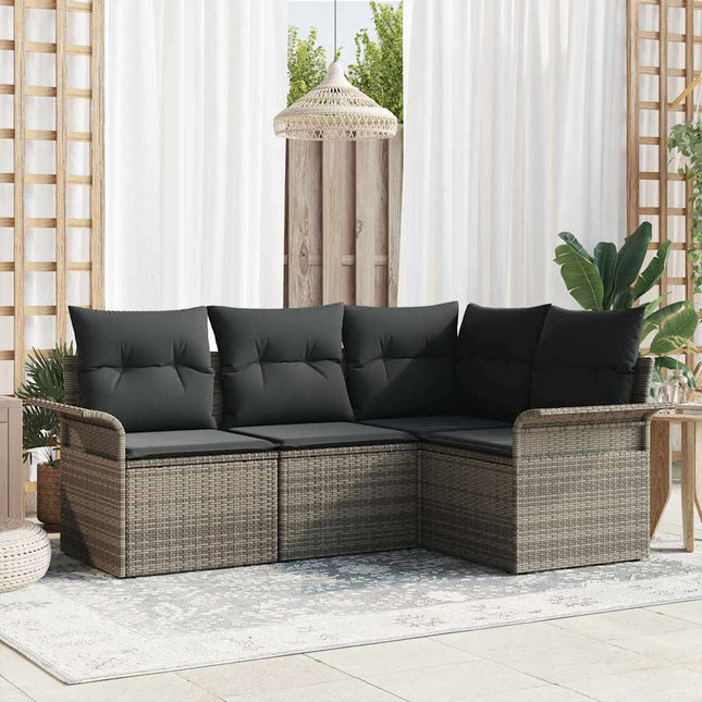 Havesofa Sæt med opbevaring 4 pcs Grå polyrattan