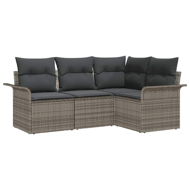 Havesofa Sæt med opbevaring 4 pcs Grå polyrattan