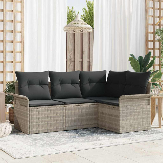 Havesofa Sæt med opbevaring 4 pcs Lysegrå polyrattan