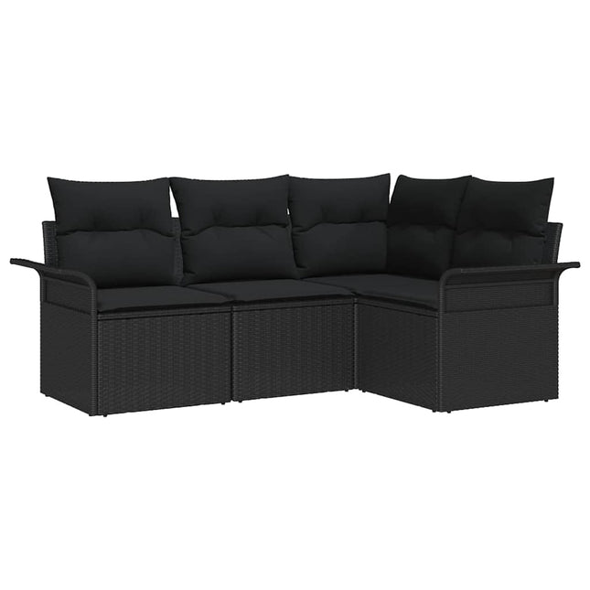 Havesofa Sæt med opbevaring 4 pcs Sort polyrattan