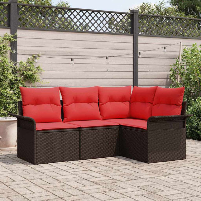 Havesofa Sæt med opbevaring 4 pcs Brun polyrattan